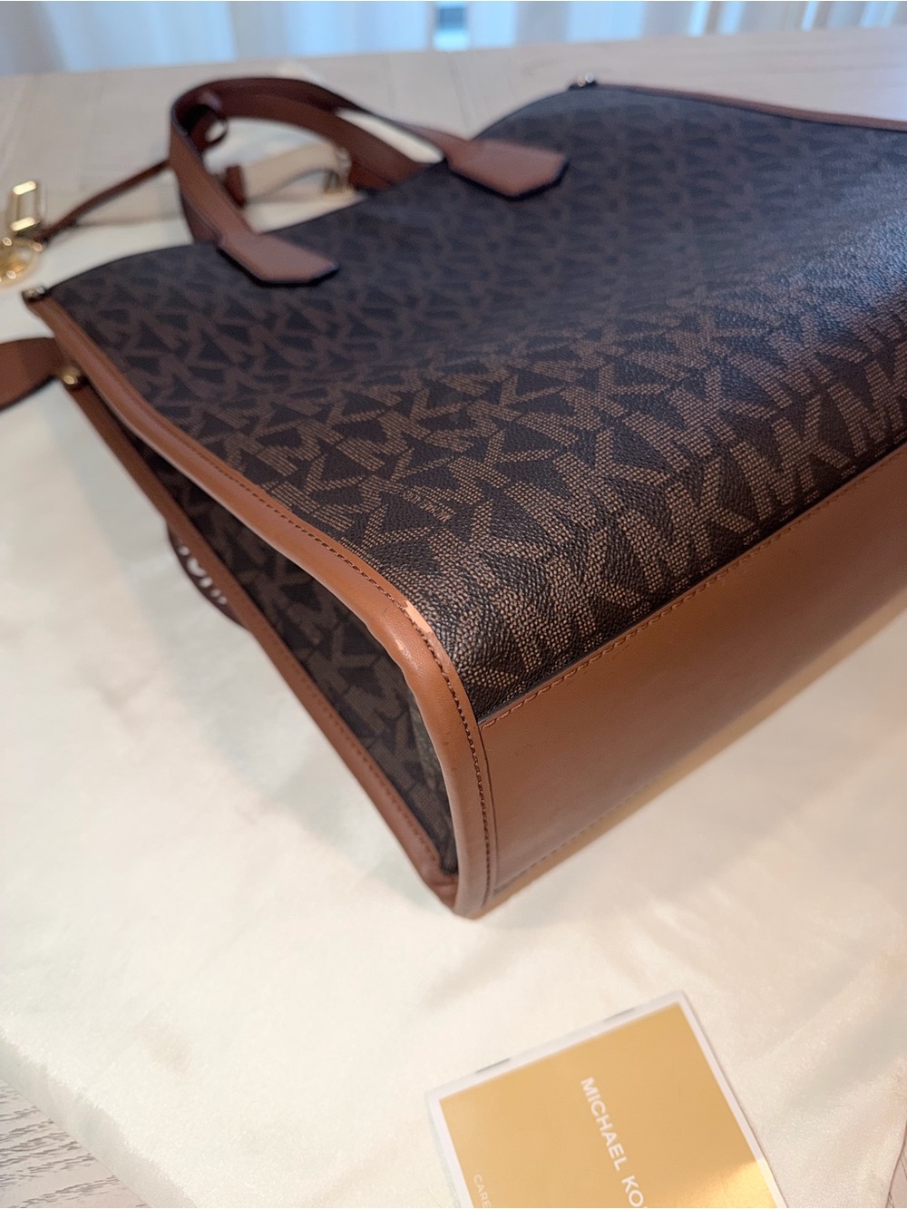 Michael Kors Brown MK Signature Messenger Tote with Tan Trim - Picture 11 of 13